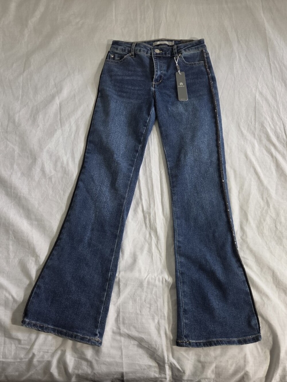 Tractr NWT Rhinestone Side Stripe Indigo Bootcut Jeans Girls 10